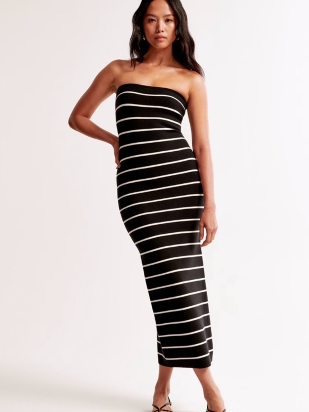 Abercrombie & Fitch Black and White Strapless Ribbed Maxi Dress